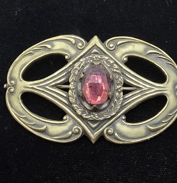 Art Nouveau Pink Sash Pin Brooch Antique - Picture 2 of 7